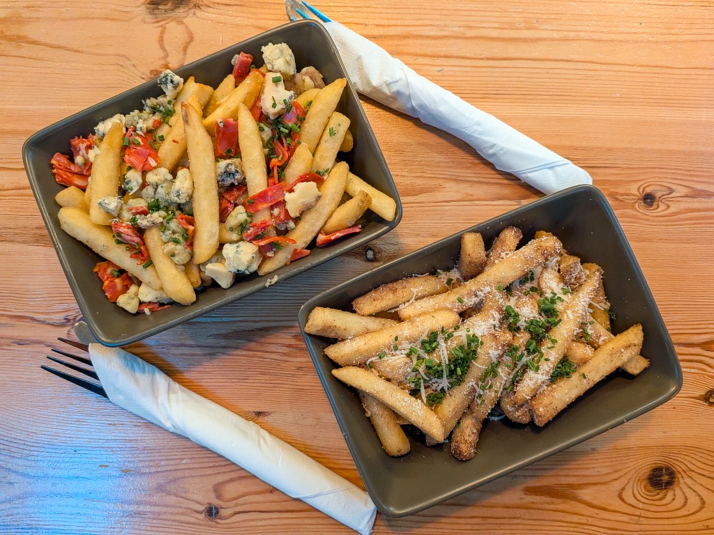 Evening nibbles served in dishes on a wooden table